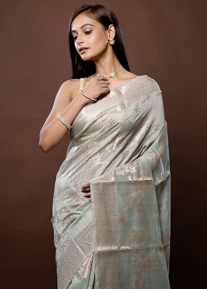 Grey Kora Silk Saree With Blouse Piece