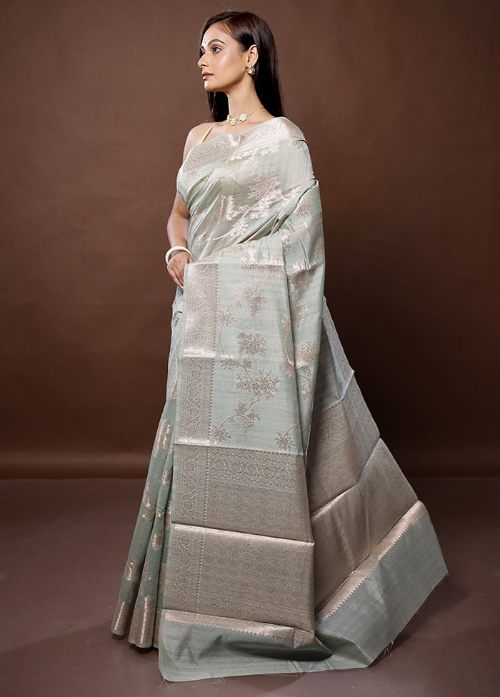 Grey Kora Silk Saree With Blouse Piece - Indian Silk House Agencies