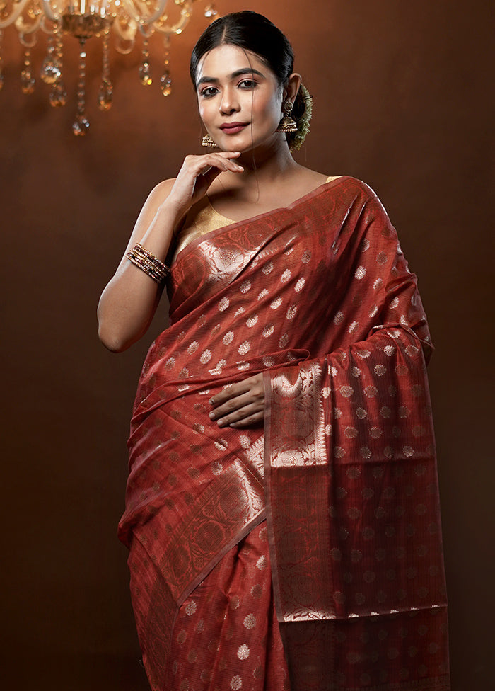 Brown Kora Silk Saree With Blouse Piece