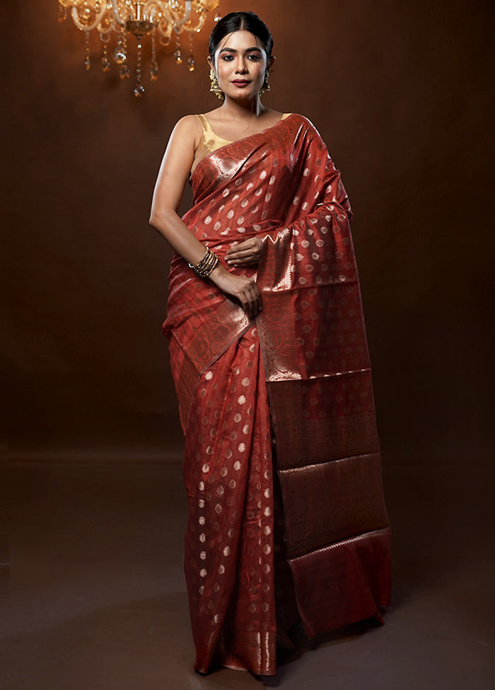 Brown Kora Silk Saree With Blouse Piece