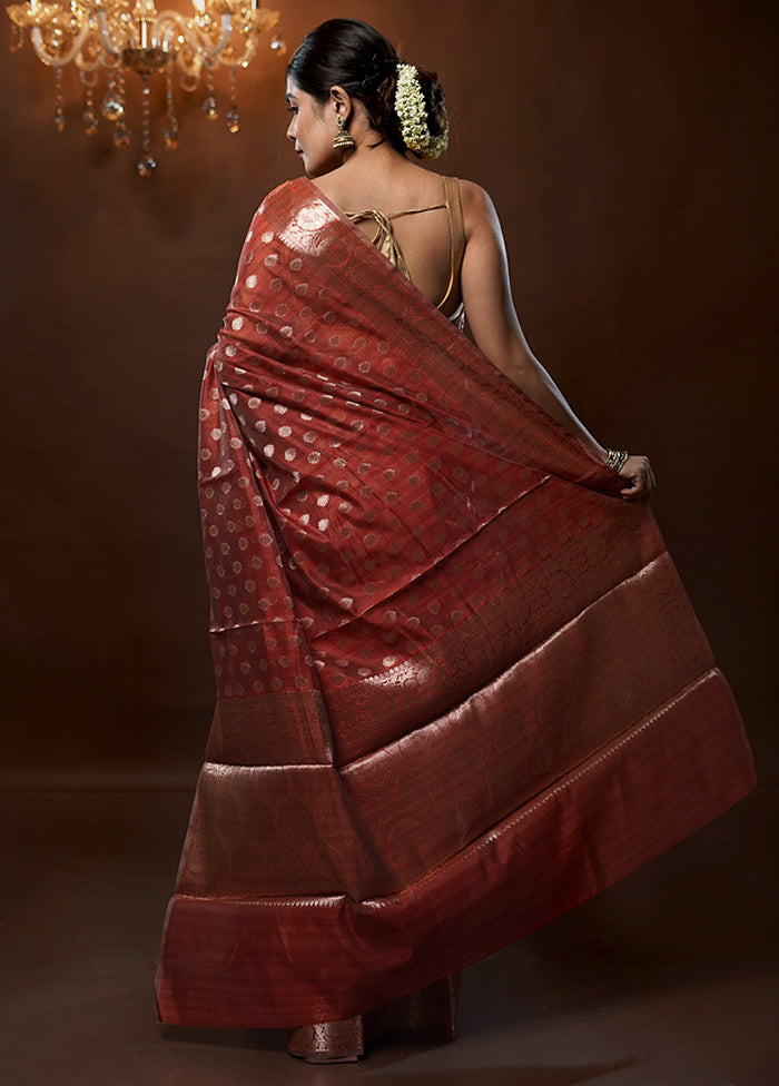 Brown Kora Silk Saree With Blouse Piece