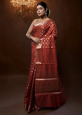 Brown Kora Silk Saree With Blouse Piece