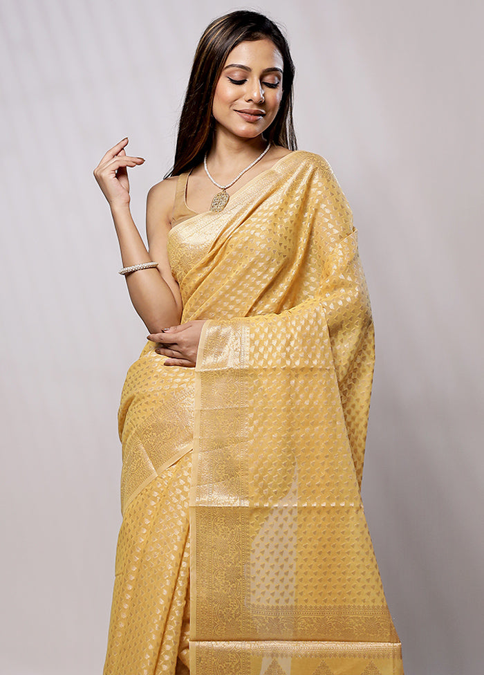 Yellow Cotton Saree With Blouse Piece