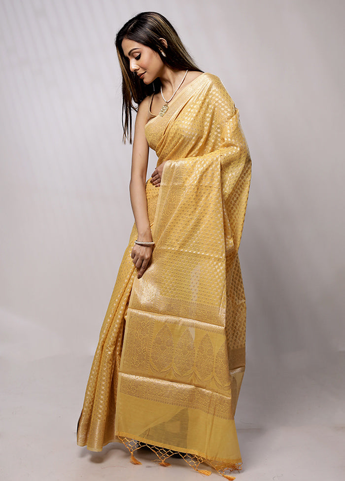 Yellow Cotton Saree With Blouse Piece - Indian Silk House Agencies