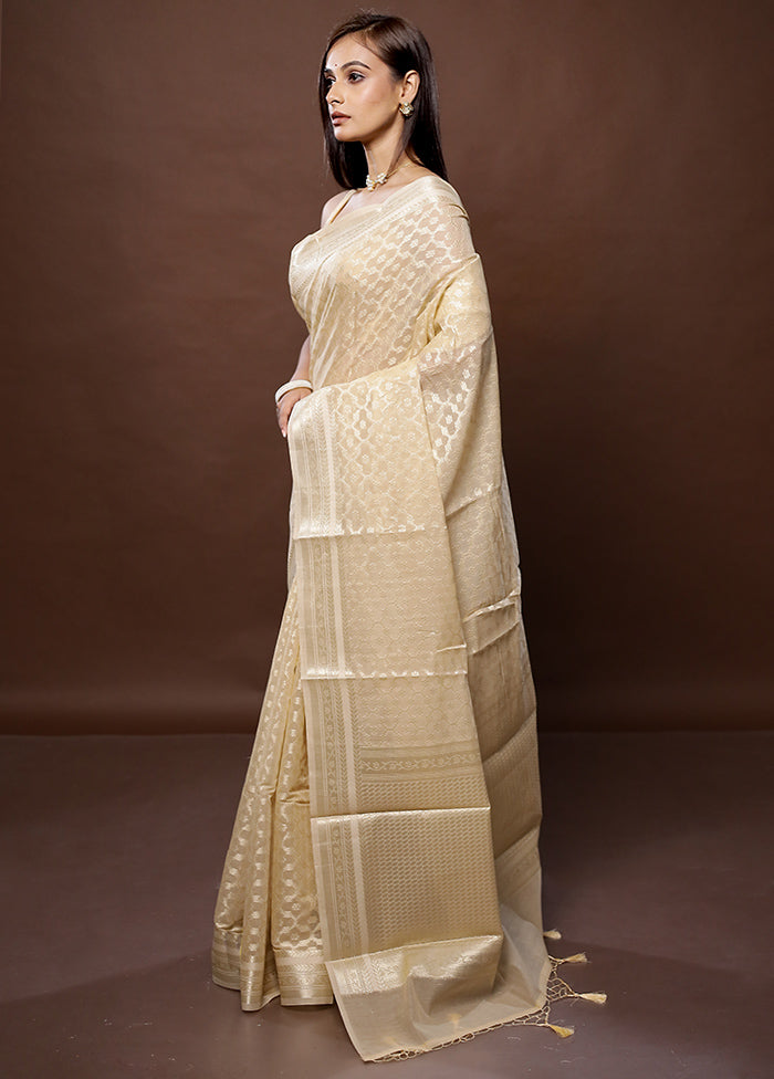 Cream Cotton Saree With Blouse Piece - Indian Silk House Agencies