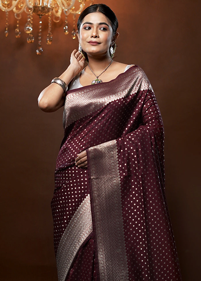 Maroon Uppada Silk Saree With Blouse Piece