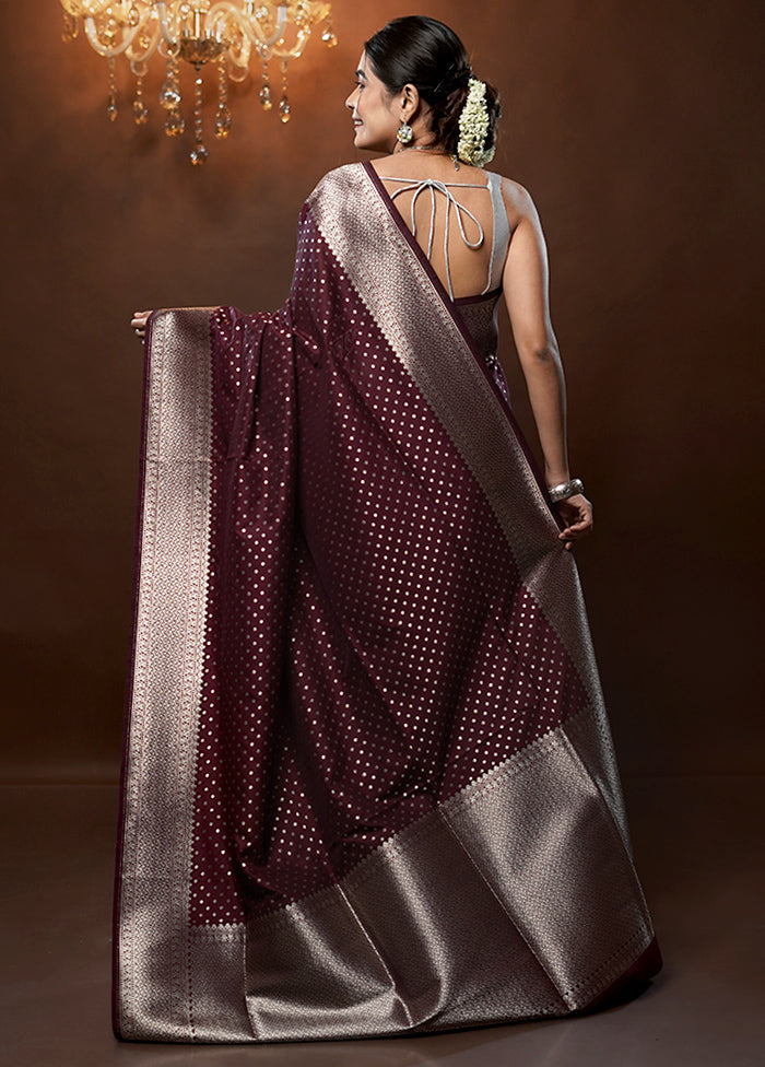 Maroon Uppada Silk Saree With Blouse Piece