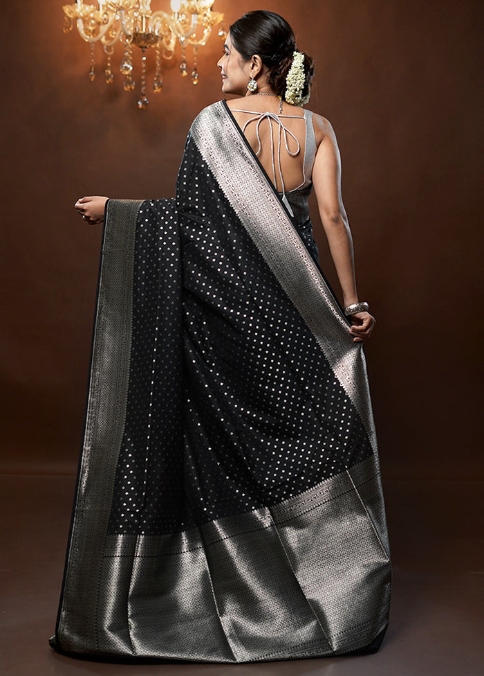 Black Uppada Silk Saree With Blouse Piece - Indian Silk House Agencies