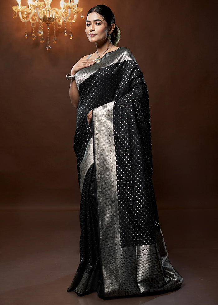 Black Uppada Silk Saree With Blouse Piece - Indian Silk House Agencies