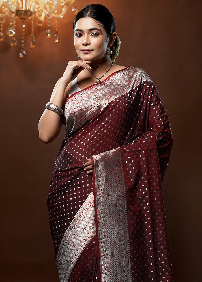 Maroon Uppada Silk Saree With Blouse Piece