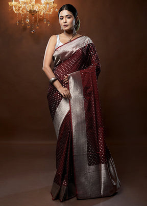 Maroon Uppada Silk Saree With Blouse Piece