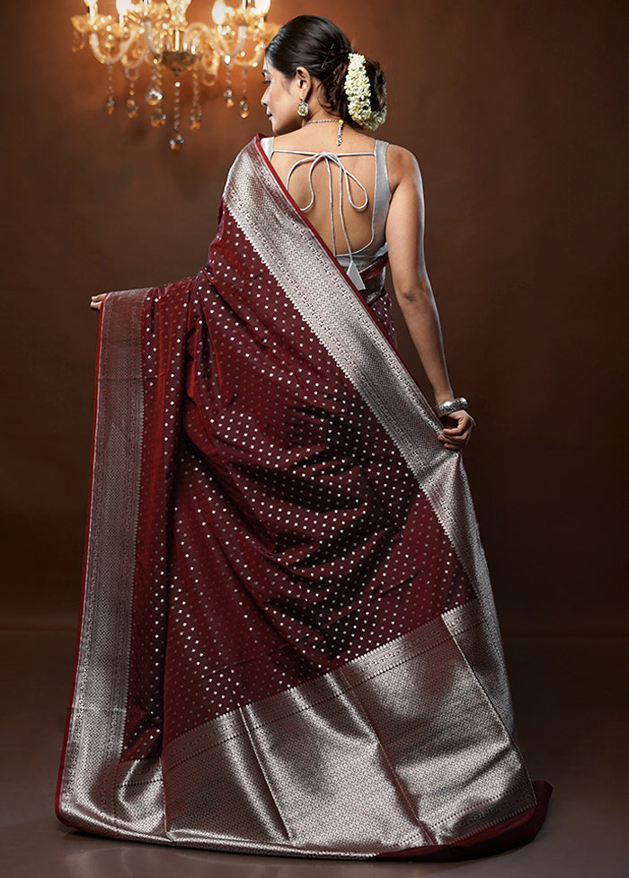 Maroon Uppada Silk Saree With Blouse Piece