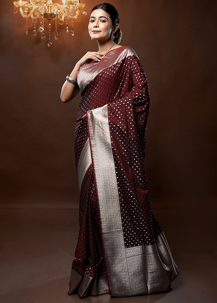 Maroon Uppada Silk Saree With Blouse Piece