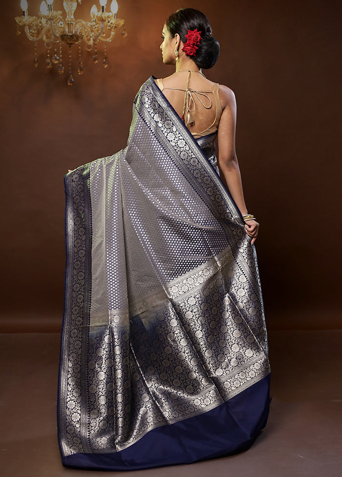 Grey Uppada Silk Saree With Blouse Piece