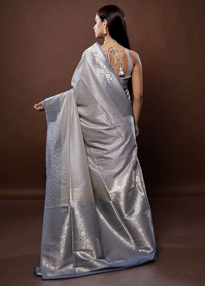 Grey Uppada Silk Saree With Blouse Piece