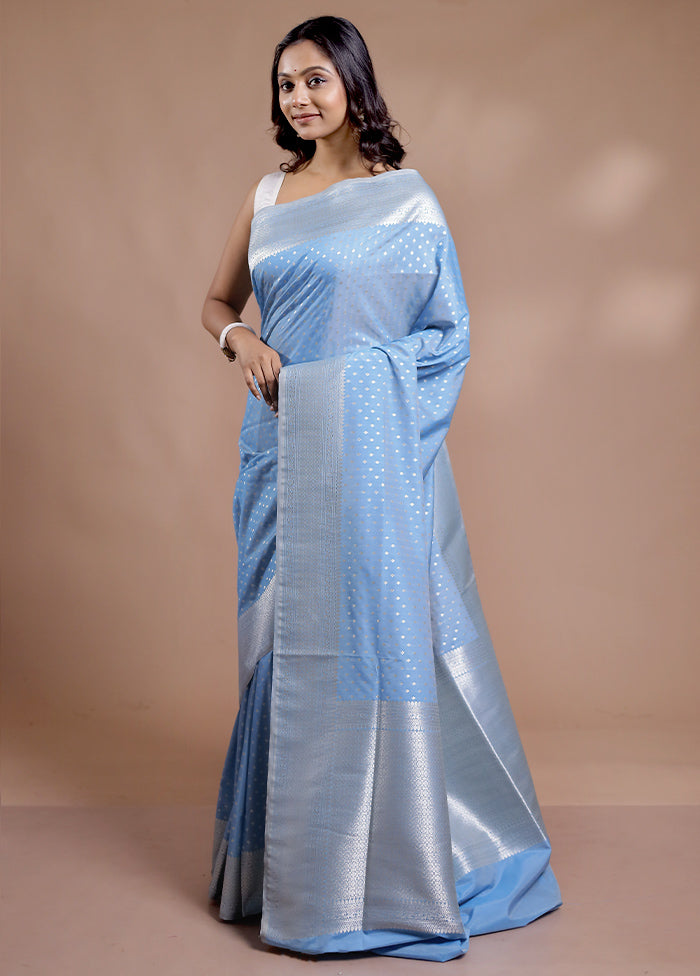 Blue Uppada Silk Saree With Blouse Piece - Indian Silk House Agencies