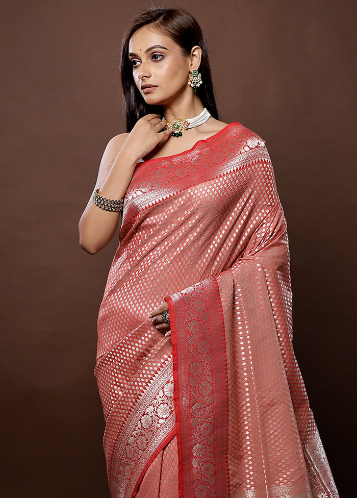 Peach Uppada Silk Saree With Blouse Piece