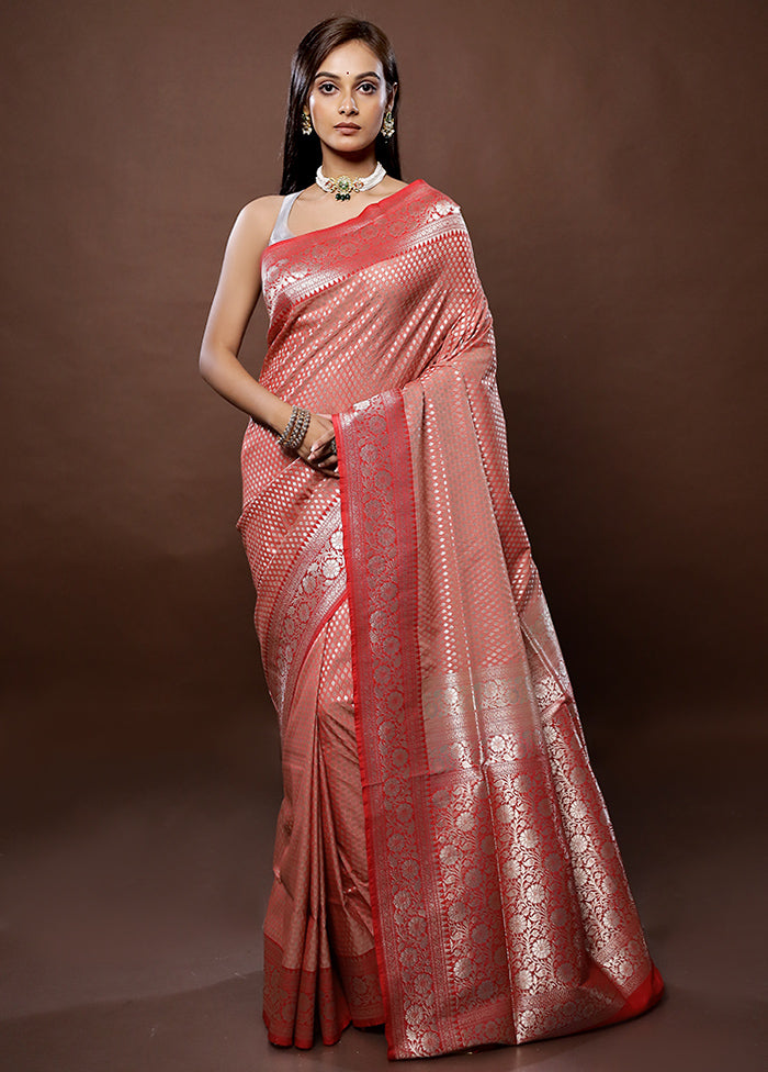 Peach Uppada Silk Saree With Blouse Piece