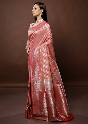 Peach Uppada Silk Saree With Blouse Piece