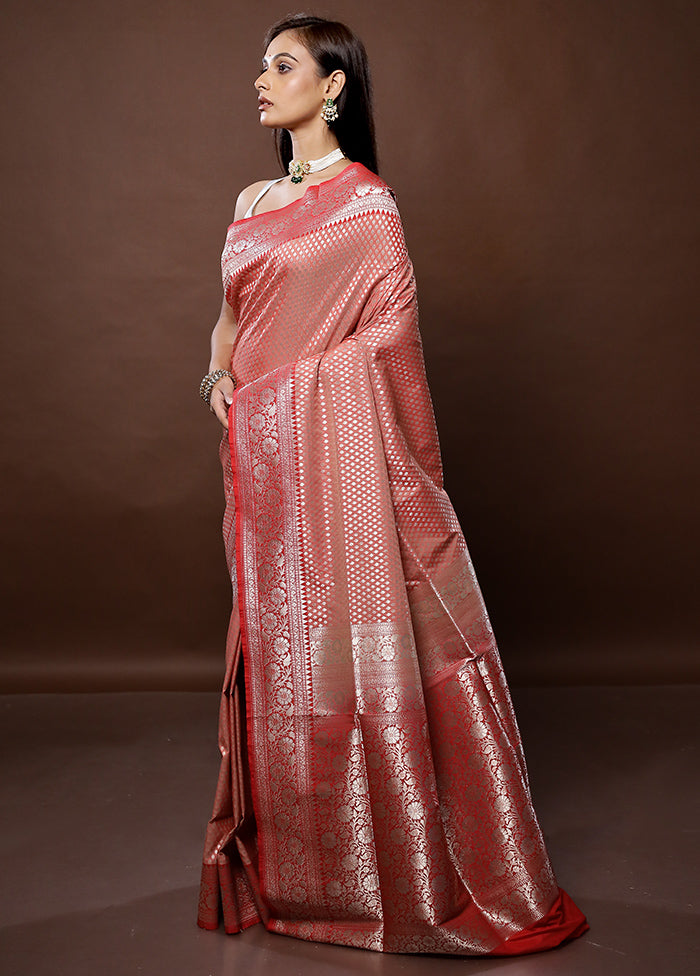 Peach Uppada Silk Saree With Blouse Piece