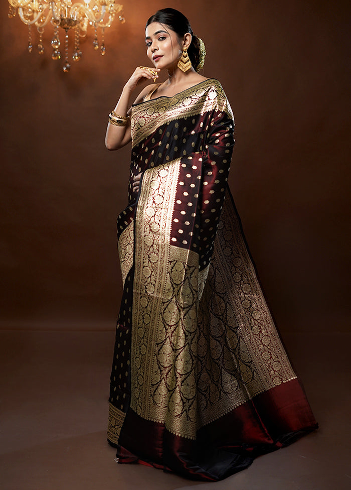 Maroon Handloom Banarasi Pure Silk Saree With Blouse Piece - Indian Silk House Agencies