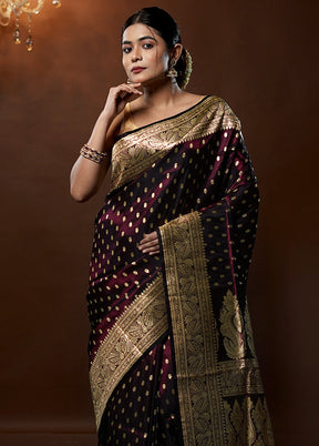 Purple Handloom Banarasi Pure Silk Saree With Blouse Piece - Indian Silk House Agencies