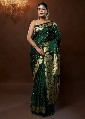 Green Handloom Banarasi Pure Silk Saree With Blouse Piece - Indian Silk House Agencies