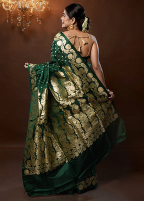 Green Handloom Banarasi Pure Silk Saree With Blouse Piece