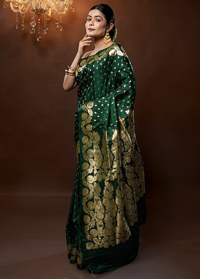 Green Handloom Banarasi Pure Silk Saree With Blouse Piece - Indian Silk House Agencies