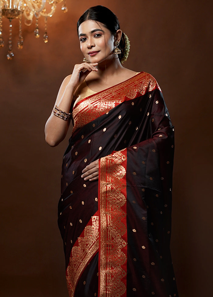 Maroon Banarasi Silk Saree With Blouse Piece