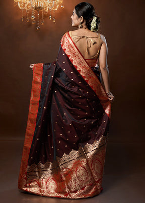 Maroon Banarasi Silk Saree With Blouse Piece