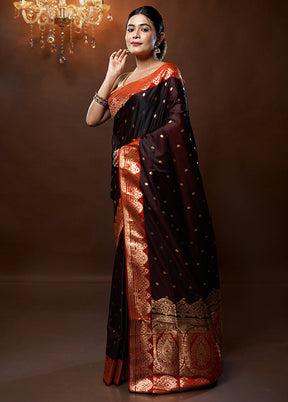 Maroon Banarasi Silk Saree With Blouse Piece