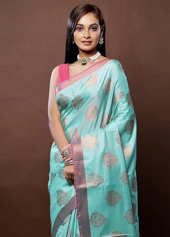 Blue Dupion Silk Saree With Blouse Piece