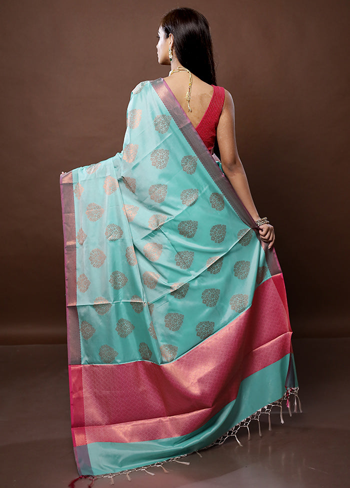 Blue Dupion Silk Saree With Blouse Piece