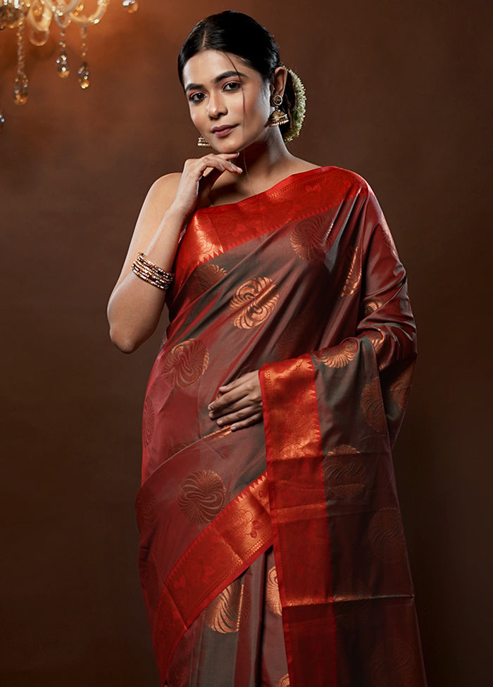 Orange Dupion Silk Saree With Blouse Piece