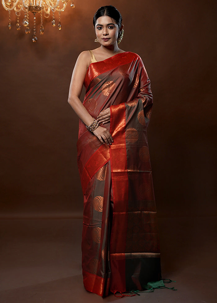 Orange Dupion Silk Saree With Blouse Piece