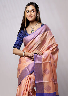 Peach Dupion Silk Saree With Blouse Piece - Indian Silk House Agencies