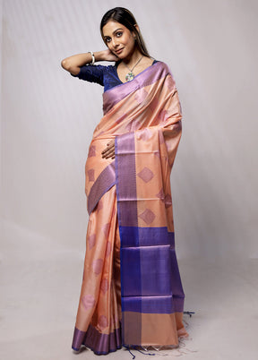 Peach Dupion Silk Saree With Blouse Piece - Indian Silk House Agencies