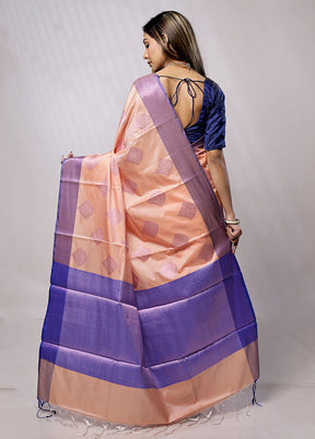 Peach Dupion Silk Saree With Blouse Piece - Indian Silk House Agencies