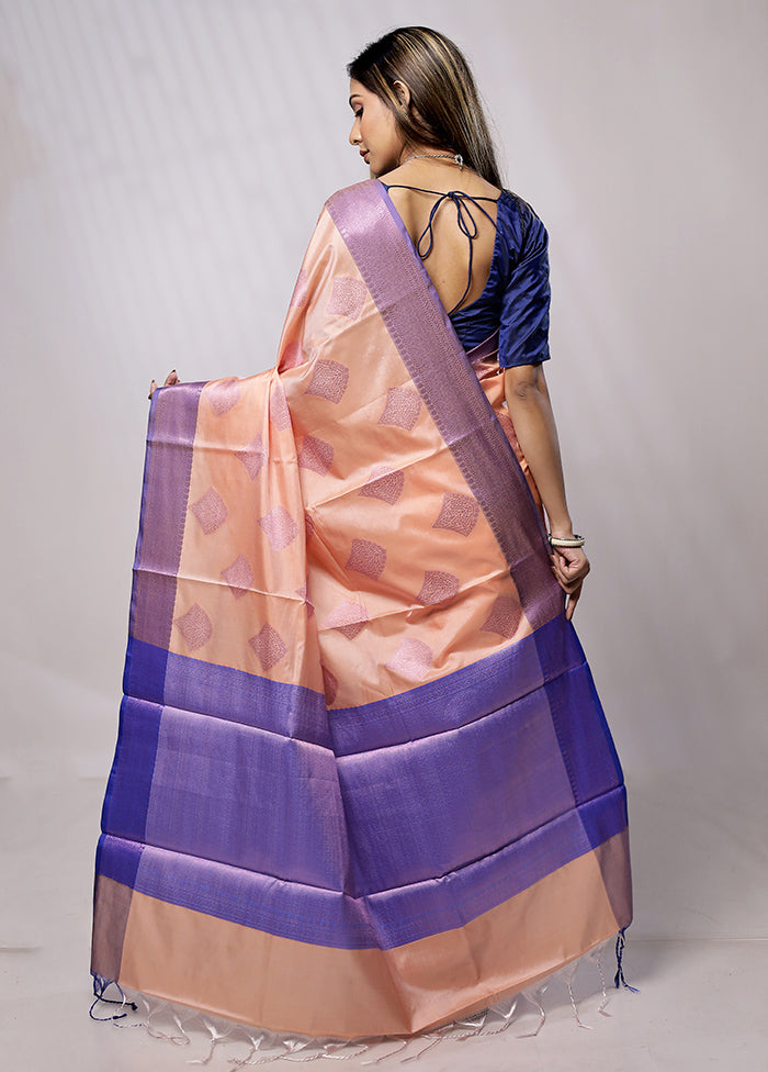 Peach Dupion Silk Saree With Blouse Piece - Indian Silk House Agencies