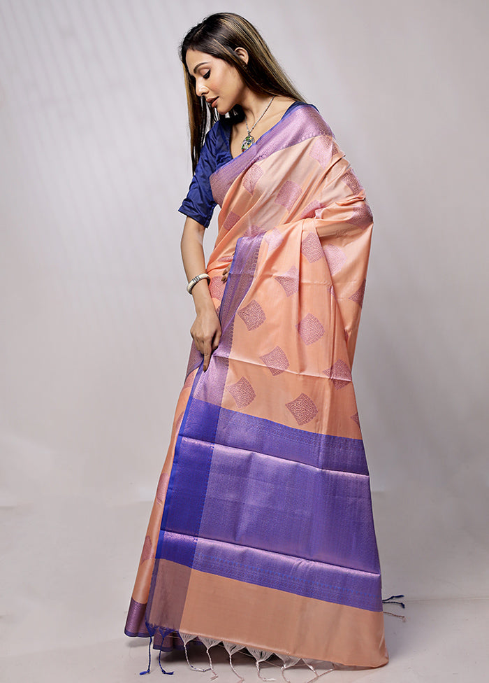 Peach Dupion Silk Saree With Blouse Piece - Indian Silk House Agencies