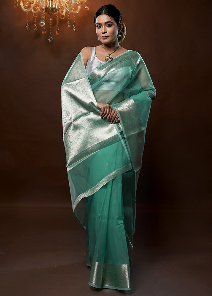 Blue Kora Silk Saree With Blouse Piece