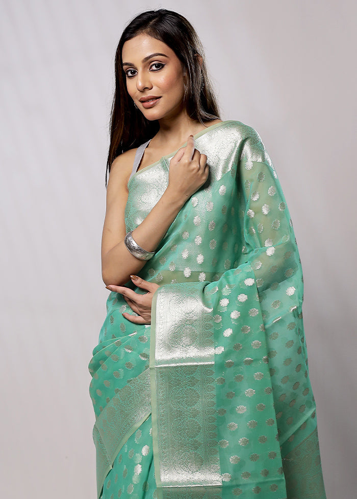 Green Organza Saree With Blouse Piece