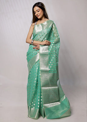 Green Organza Saree With Blouse Piece