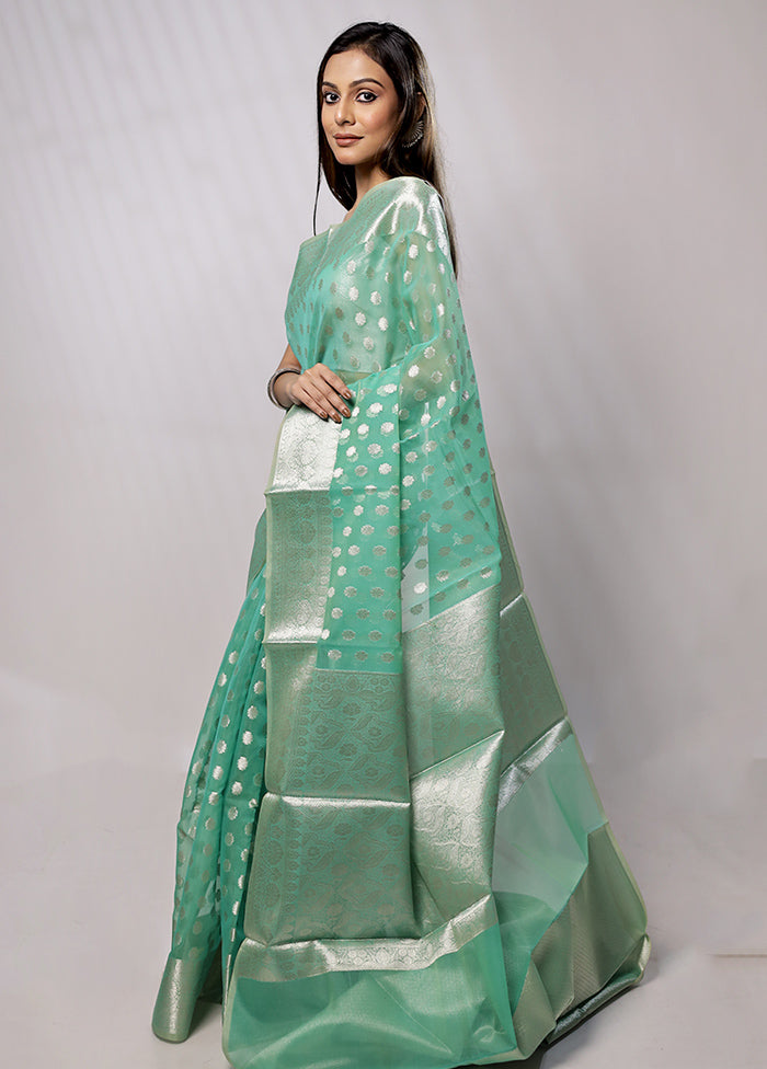 Green Organza Saree With Blouse Piece