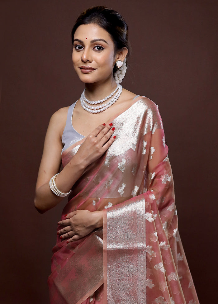 Pink Organza Saree With Blouse Piece - Indian Silk House Agencies