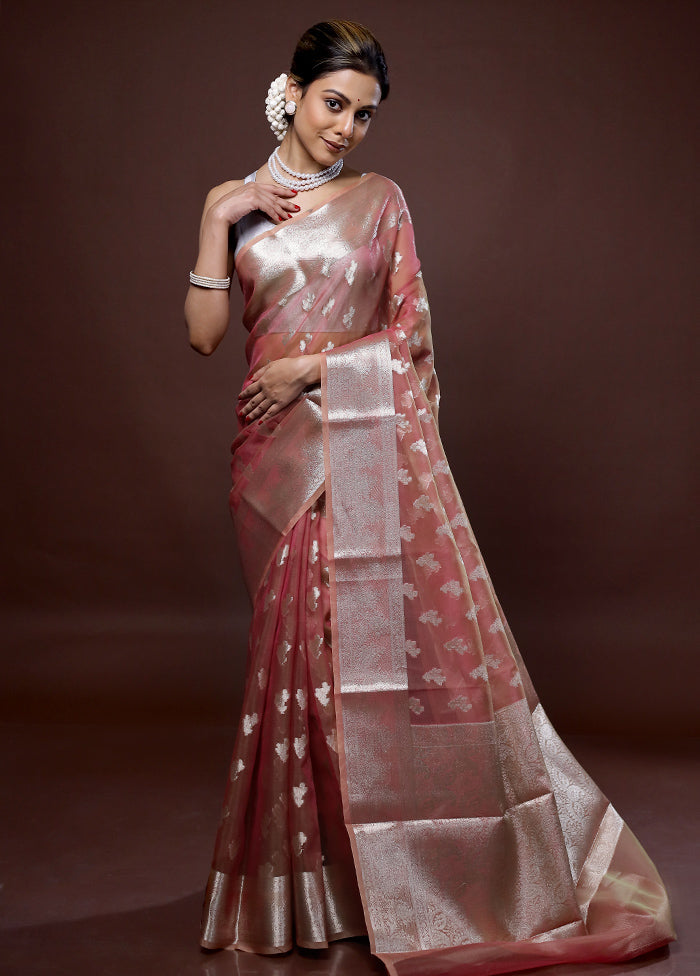 Pink Organza Saree With Blouse Piece - Indian Silk House Agencies