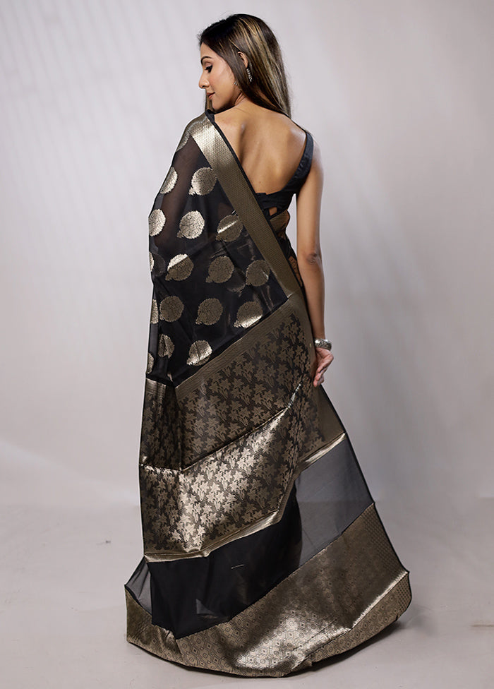 Black Kora Silk Saree With Blouse Piece