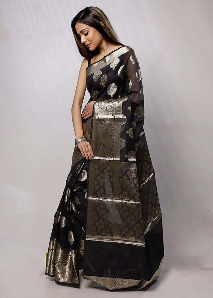 Black Kora Silk Saree With Blouse Piece