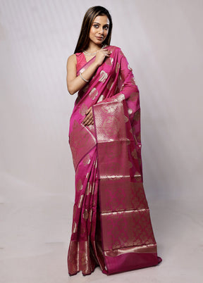 Pink Kora Silk Saree With Blouse Piece